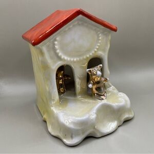 Antique German Fairing Pigs in Music Box with Gold Accents